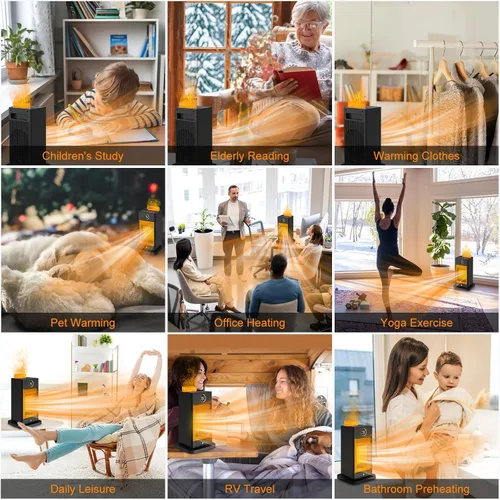 Vista 7 de Space Heater, Space Heaters for Indoor Use with Humidifier/Sensor/ECO/3D Flame Effect/Thermostat/Timer/Oscillating, PTC Fast Electric Heaters, Quiet