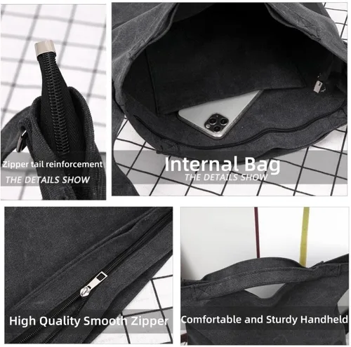 Vista 3 de Bolsa de lona, bolsa de hombro cruzada para mujeres y hombres, con cremallera, bolsa de mensajero de viaje, bolsos de hombro
