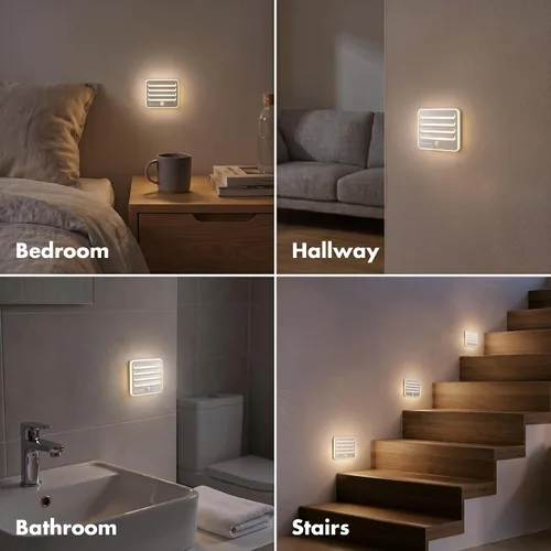 Vista 6 de EverBrite Luces nocturnas con sensor de movimiento, luz LED suave y cálida, funciona con pilas, luz nocturna autoadhesiva para dormitorio, baño