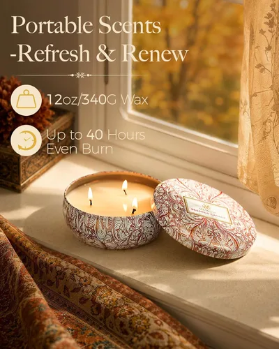 Vista 72 de M&SENSE Velas aromáticas de bayas cítricas, vela grande de lata de soja de 3 mechas, más de 40 horas de tiempo de combustión, cera vegana 100%