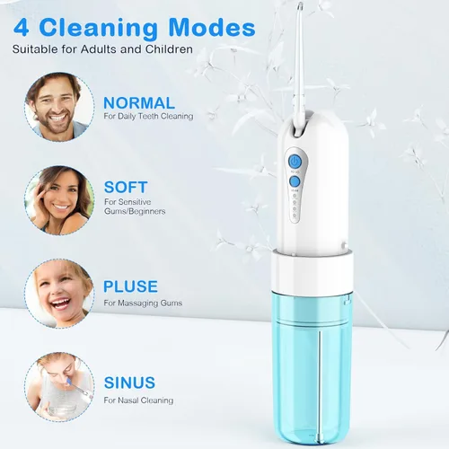Vista 3 de Irrigador dental de agua para limpieza de dientes y hilo dental con funda de tamaño de viaje, irrigador oral recargable, irrigador dental portátil