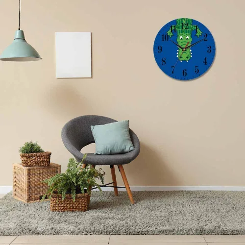 Vista 6 de Mxocom Reloj de pared de cocodrilo verde de dibujos animados con dientes, lindo estilo divertido de 10 pulgadas, silencioso, sin tictac, funciona