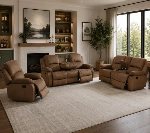 Vista 9 de Juego de sofá reclinable manual, juego de sofá reclinable de microfibra, juego de muebles modernos para sala de estar, sofá reclinable para sala
