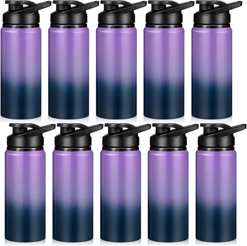 Vista 17 de Mimorou 10 Piezas botellas de agua reutilizables de aluminio de 13.5 onzas, a granel, multicolor, para deportes al aire libre, viajes, gimnasio Negro