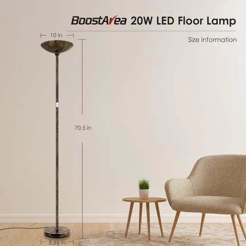 Vista 6 de Lámpara de pie, lámpara de pie, lámpara de pie LED Torchiere de 20 W, 2000 lm, regulable continuo, control táctil, luz diurna de 3000 K, vida útil