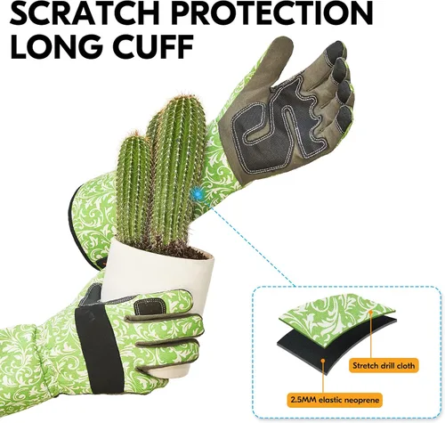 Vista 5 de Vgo... 1 par de guantes de jardinería para mujer, guantes de trabajo de seguridad, guantes de manga larga, a prueba de pinchazos, pantalla táctil