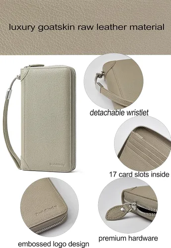 Vista 2 de DORIS&JACKY Cartera de cuero para mujer, con bloqueo RFID, gran capacidad, cremallera alrededor de las bolsas de viaje, Cartera RFID