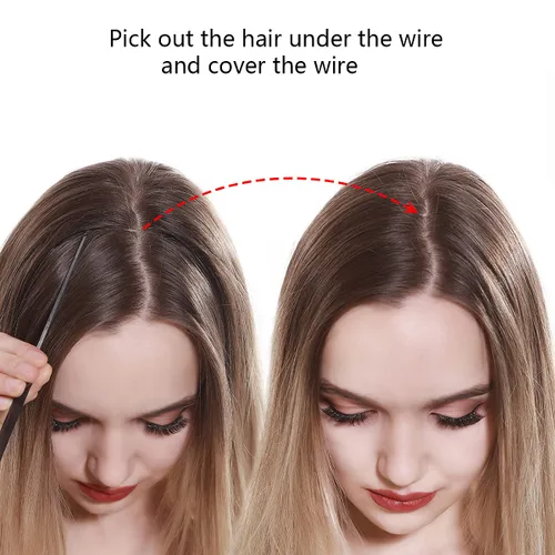 Vista 7 de SARLA Extensiones de cabello con alambre invisible con 3 clips, postizo sintético corto, ondulado, rizado, diadema ajustable transparente