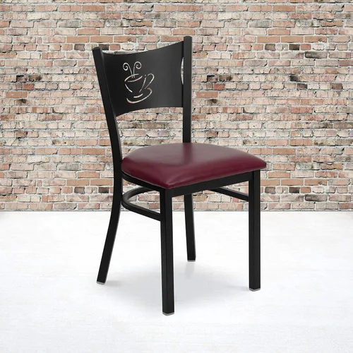 Vista 2 de Flash Furniture HERCULES Series Silla de restaurante de metal con respaldo de café negro - Asiento de vinilo burdeos Asiento de vinilo borgoña/marco