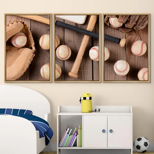 Vista 220 de wall26 Lienzo enmarcado para pared, juego de arte de primer plano, detalles de costuras de béisbol, atletas deportivos, fotografía, moderno
