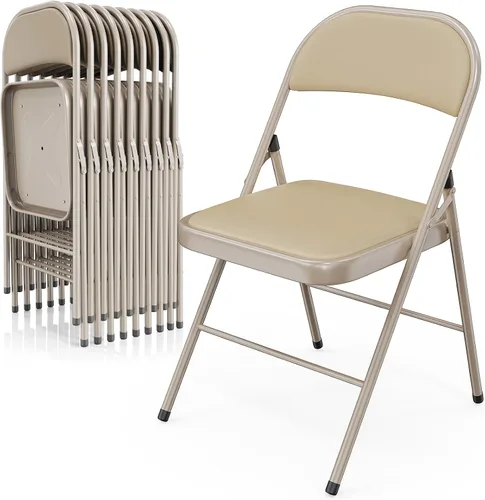 Vista 11 de VINGLI Paquete de 4 sillas plegables con asientos acolchados, marco de metal con asiento y respaldo de piel sintética, capacidad de 350 libras, Negro