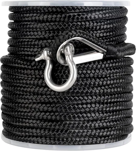 Vista 4 de MARINE SYSTEM Made - Cuerda de anclaje de nailon de 3/8 pulgadas, 100 pies, 150 pies, color negro y gris, cuerda de anclaje doble trenzada con dedal