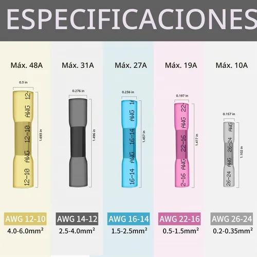 Vista 2 de Conectores a tope termorretráctiles, 12-10 AWG, 50 unidades, amarillos, impermeables, terminales de crimpado, conectores de cable eléctrico, empalme