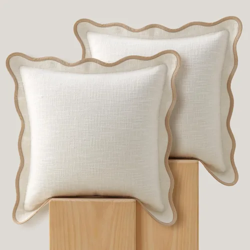 Vista 21 de Fundas de almohada festoneadas de doble puntada, 100% algodón, juego de 2 fundas de almohada decorativas bohemias de 18 x 18 pulgadas, hechas