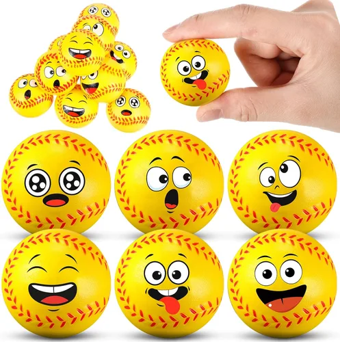 Vista 11 de Arrowbash 12 piezas de mini bolas de estrés con cara para niños y niñas, bolas de espuma para apretar con cara divertida deportiva para alivio