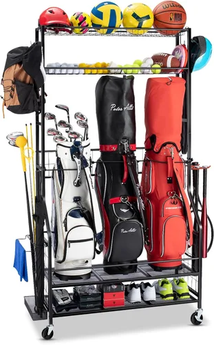 Vista 8 de FHXZH Golf Bags Storage Garage Organizer - Stand for Single Golf Bags, Clubs, and Equipment Accessories with Wheels