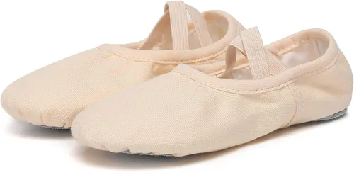 Vista 2 de Danzcue Zapatos de ballet para mujer, lona suave, piel sintética, zapatillas de baile para adultos, ideales para mujeres