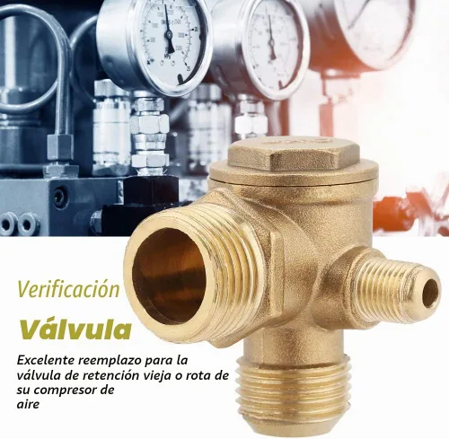 Vista 6 de Válvula de retención del compresor de aire, rosca macho de 90 grados, válvula de retención del compresor de aire de 3 puertos, piezas de repuesto