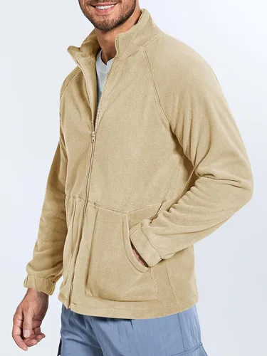 Vista 2 de Runcati Chaqueta de forro polar Sherpa para hombre, cremallera completa, cuello alto, casual, otoño, invierno, abrigo cálido para exteriores