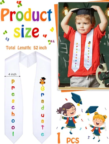 Vista 2 de Geyoga Bufandas de estola de graduación preescolar para niños y niñas 2025 para jardín de infantes, unisex, estampada, estola de graduación