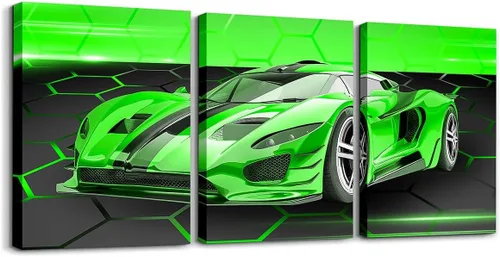 Vista 28 de Feelyou Cuadro azul de carreras para pared, 12 x 16 pulgadas, 3 piezas de autos deportivos de velocidad, lienzo para decoración de pared, diseño