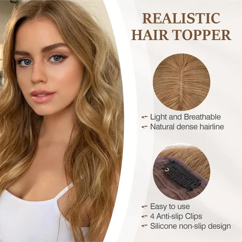 Vista 37 de Rich Choices Pelucas con topper de cabello para mujeres, cabello humano real 100% Remy, sin flequillo, para mujeres con adelgazamiento en la parte