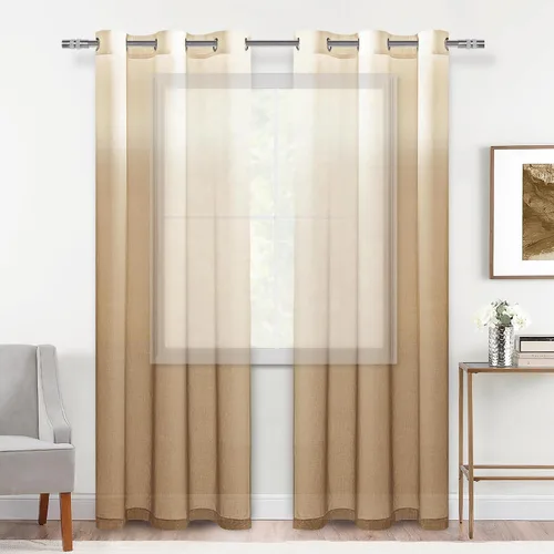 Vista 49 de DWCN Cortinas Transparentes Ombré - Cortinas de Lino Sintético con Gradiente Semi Voile con Ojales en la Parte Superior para Dormitorio y Sala