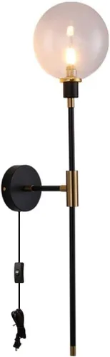 Vista 9 de KCO Apliques de pared con enchufe de 1 luz, cable de interruptor de encendido/apagado, lámpara de pared moderna negra con brazo largo de globo