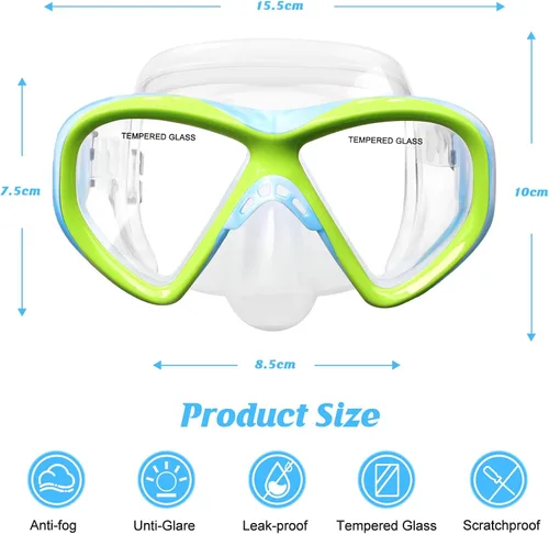 Vista 5 de ACQCES Gafas de natación para niños, máscara de buceo para niños y niñas de 5 a 15 años, gafas de natación antivaho de dos colores con cubierta