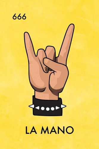 Vista 2 de Póster laminado de La Mano de la lotería mexicana parodia cuernos de diablo música de metal pesado divertido póster de borrado en seco arte de pared