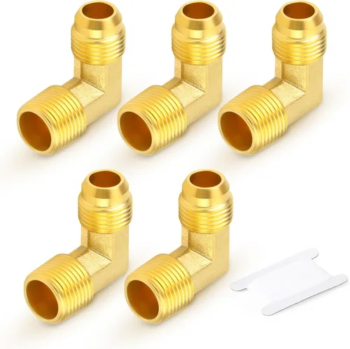 Vista 24 de GASHER Adaptador de codo de montaje de tubo de latón de 1/2 pulgada flare x 1/2 pulgada NPT macho Pipe