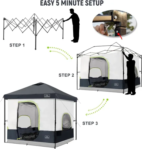Vista 5 de KAMPKEEPER Tienda de campaña para 6 personas, tienda de campaña desplegable de 10 x 10 pies con tienda interior de campamento, convierte el toldo