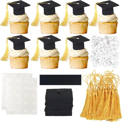 Vista 25 de 24 piezas 2026 temáticas de graduación 2026 decoraciones para cupcakes con purpurina clase de 2026 Diploma Congrats 2026 Tapa de graduación