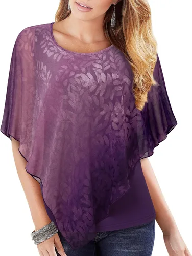 Vista 17 de Lotusmile Blusas elegantes de gasa tipo poncho para mujer 25 impresiones punto negro