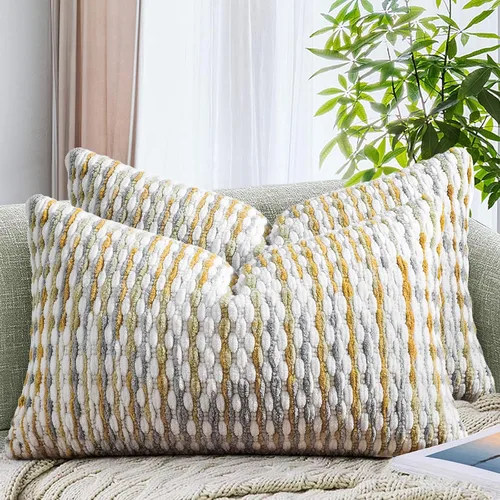 Vista 25 de AmHoo - Funda decorativa de almohada estilo bohemio de chenilla, funda de almohada con borlas tuftadas para sofá, cama, dormitorio, sala de estar
