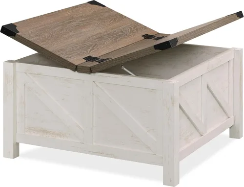 Vista 5 de WAMPAT Mesa de café cuadrada de granja con almacenamiento para sala de estar, mesa central de comedor de 30x30 pulgadas de madera con tapa abatible