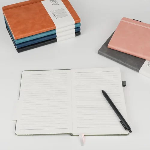 Vista 5 de Cuadernos diarios para mujeres y hombres, paquete de 5 unidades, tapa dura de cuero a granel con soporte para bolígrafo, 160 páginas, papel grueso