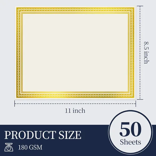 Vista 2 de Goefun Papel de certificado de borde dorado 8.5x11, 50 y 100 hojas, marfil