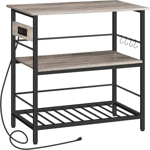 Vista 10 de HOOBRO Isla de Cocina con Almacenamiento, Mesa de Isla de Cocina con Toma de Corriente, 35.4" L Estación de Café de 3 Niveles y Soporte para Negro