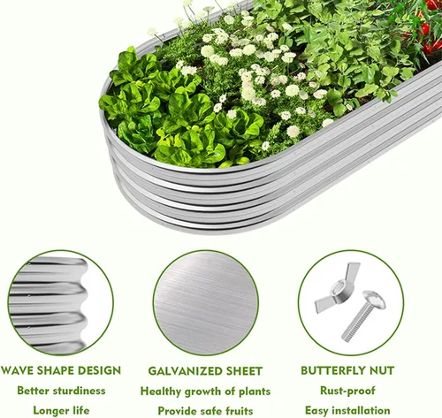 Vista 3 de Cama de jardín elevada galvanizada para exteriores, macetas elevadas para plantas al aire libre, kit de cama de jardín elevada de metal grande