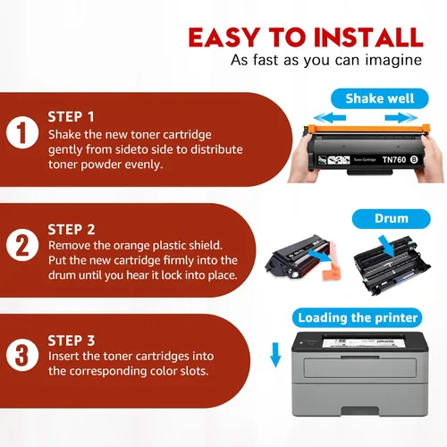 Vista 5 de Toner Kingdom Cartucho de tóner compatible TN760 y tambor DR730 para impresora Brother TN760 TN-760 TN730 TN-730 DR730 para impresora Brother