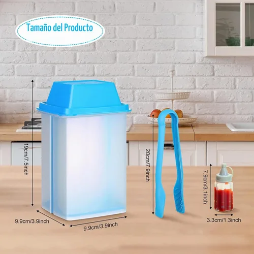 Vista 2 de Contenedor de pepinillos con colador, 2 recipientes de jalapeño de 40.5 onzas con pinzas, 4 botellas de salsa, tarro grande de plástico para Azul
