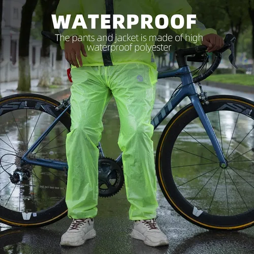 Vista 5 de ROCKBROS Chaqueta de lluvia de ciclismo para hombre, pantalones de ciclismo 100% impermeable, traje de ciclismo transpirable, pantalones para lluvia