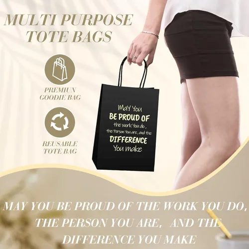 Vista 6 de Kosiz 50 bolsas de regalo de agradecimiento «May You Be Proud», bolsas de papel con asas de 5.9 x 3.1 x 8.3 pulgadas, bolsa de regalo de papel