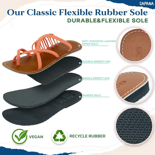 Vista 2 de Capana Sandalias planas tejidas para mujer, sandalias trenzadas con tiras, sandalias de playa para mujer, sandalias bohemias de cuerda, zapatos