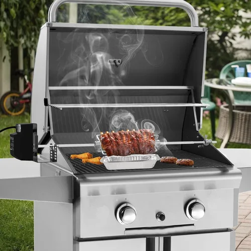 Vista 5 de Kit universal de asador giratorio para barbacoa de solo fuego para la mayoría de parrillas de gas, incluye motor eléctrico de 110V 4W, tenedores