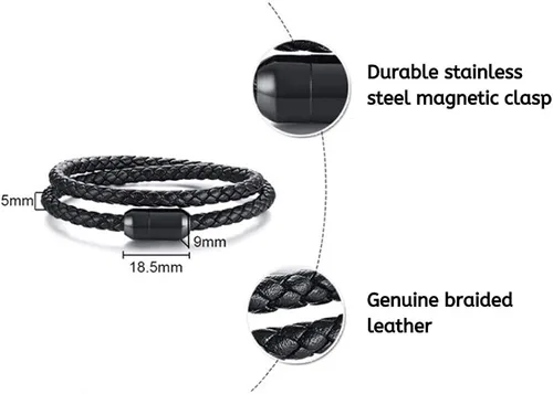Vista 2 de Pulsera de cuero trenzada con cierre magnético de acero inoxidable para hombre pulsera de cuero auténtico con cierre magnético
