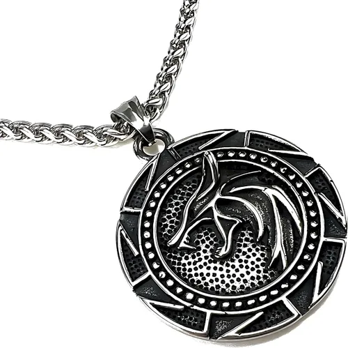 Vista 3 de FANCY-J Collar de talismán de lobo vikingo Fenrir cadena de acero inoxidable para hombre, joyería vintage para hombre, colgante de amuleto vikingo