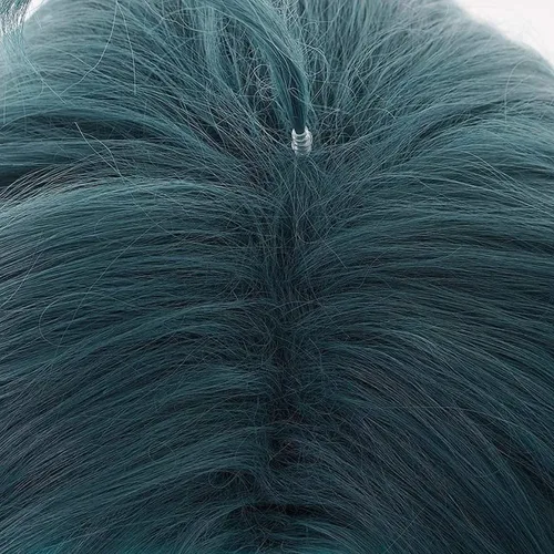 Vista 6 de Lwiuentx Genshin Impact Cosplay Xiao Short Drak Green Blue Peluca de pelo sintético para hombres y mujeres, fiesta de Halloween + gorra de peluca
