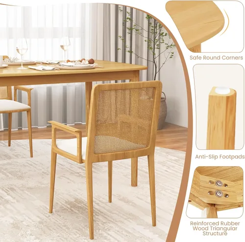 Vista 6 de COSTWAY Mesa de comedor, mesa de cocina rectangular de madera de 48 pulgadas con patas de madera de goma maciza, amplia mesa para cocina, comedor